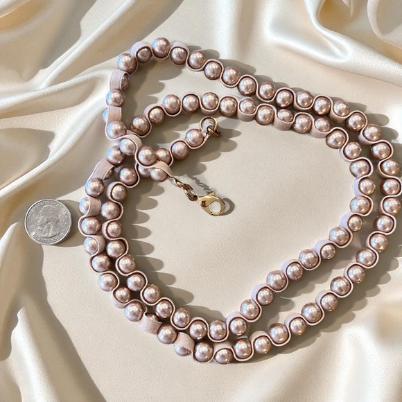 Vintage Ara Rose Gold Faux Pearl Necklace and Ribbon 40” - Picture 11 of 17